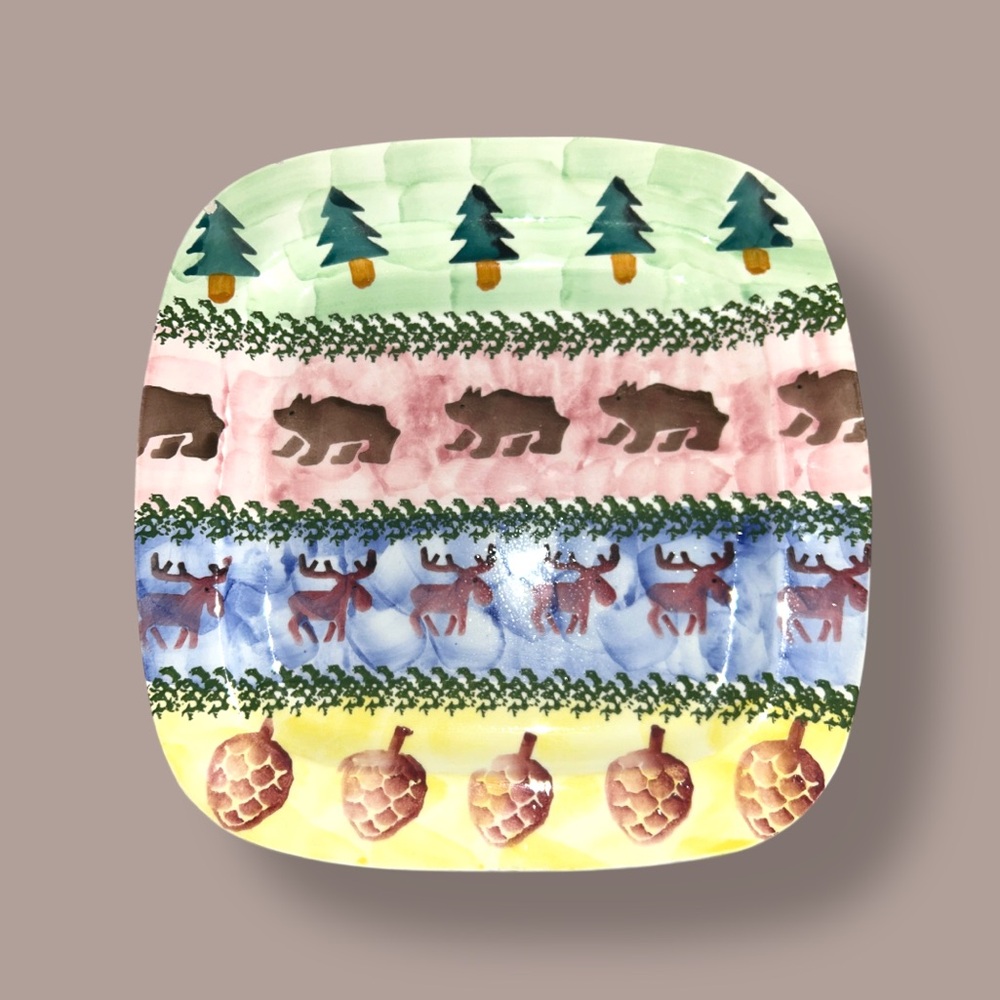 Vintage Zrike Italy “Cabin Fever” Moose Bear Acorn Pine Tree Severing Platter